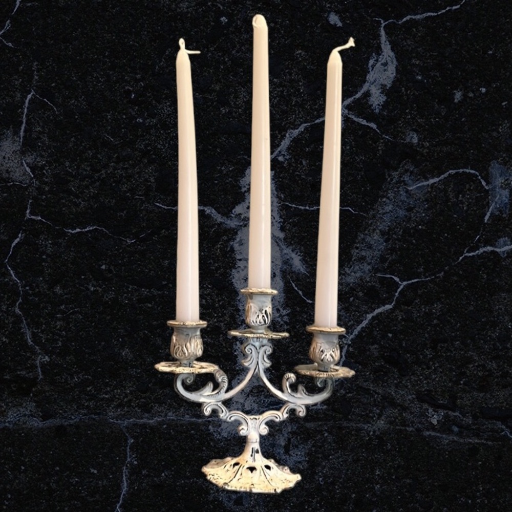 Vintage Victorian 3 Pillar Candle Stand Metal with Candles